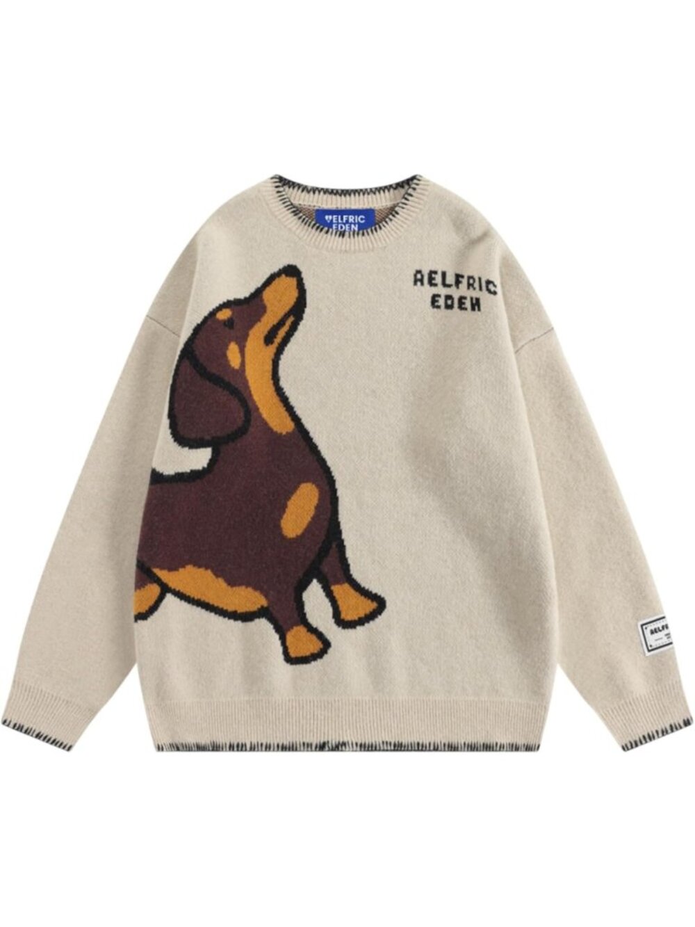 Oversized Unisex Dachshund Goose Jacquard Sweater | Cozy Knit Fashion Top